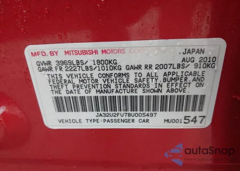 2011 Mitsubishi Lancer Es from USA, damaged, VIN JA32U2FU7BU005497